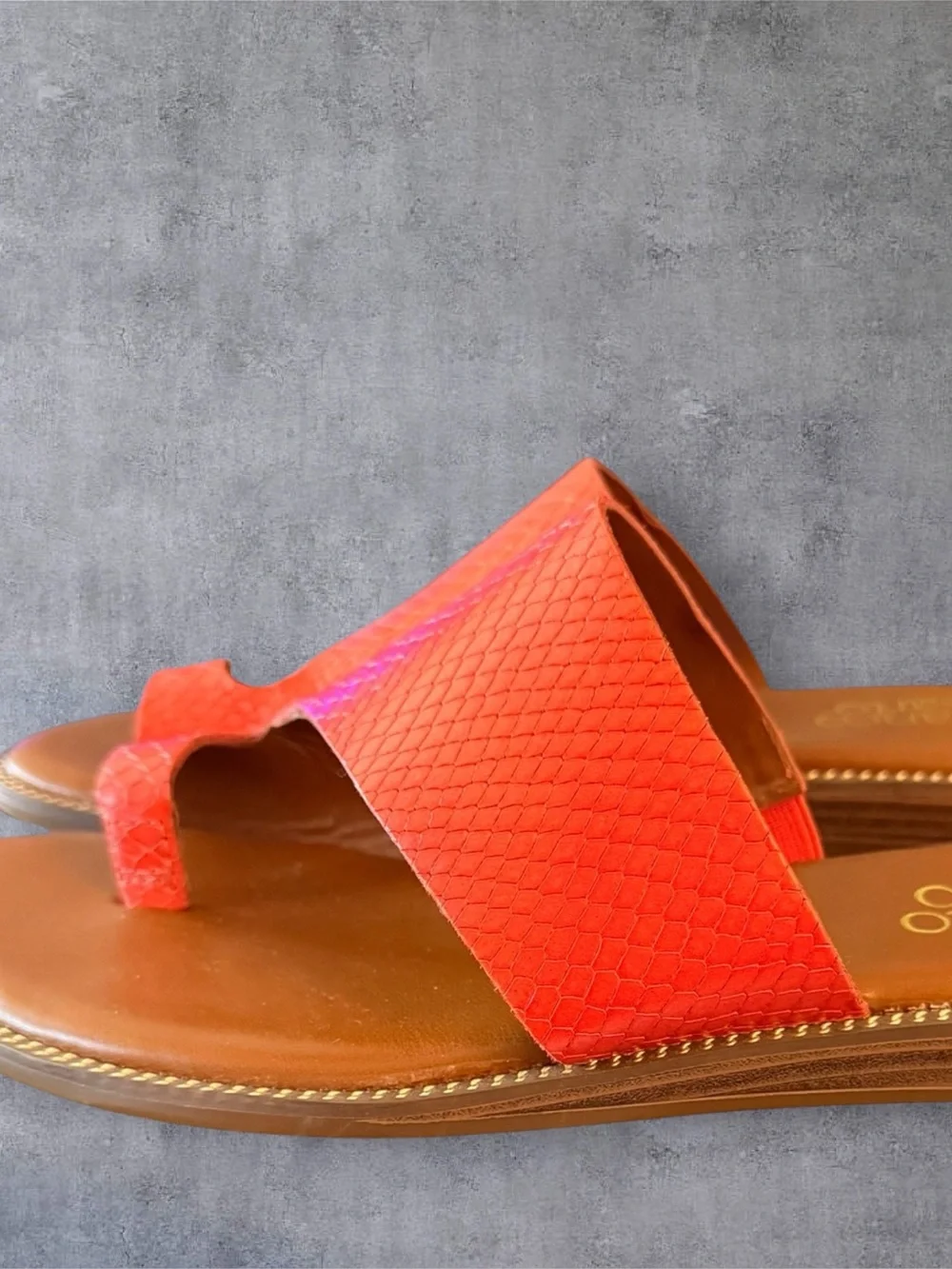 Franco Sarto Orange Watermelon Snake Embossed Toe Ring Slide Sandals Size 6M